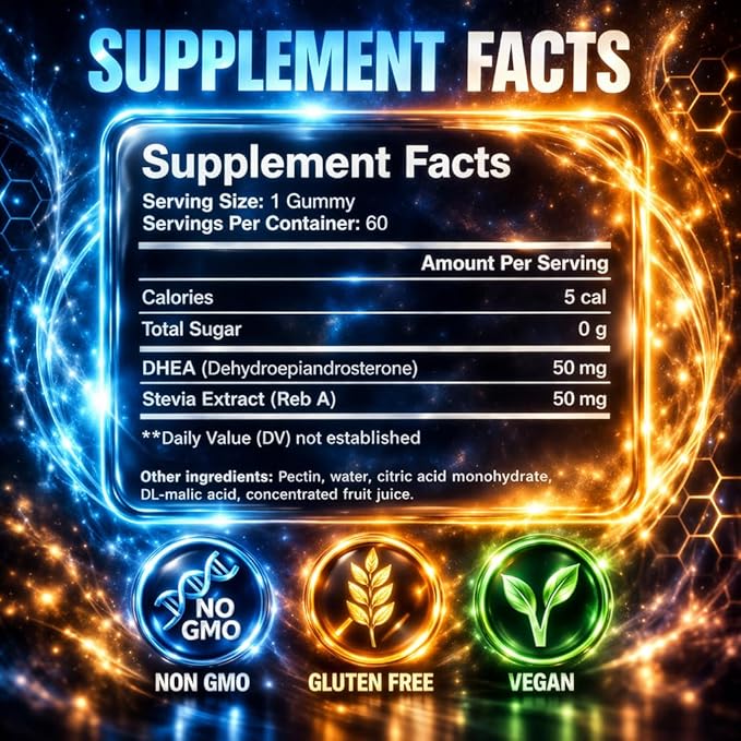 VAITE DHEA 50mg Gummies for Men and Women – Hormone Balance Energy &amp Mood Support – Immune System Booster – Vegan Gluten-Free Non-GMO – Perimenopause &amp Menopause Supplement 60 Chews