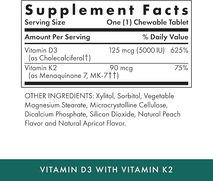 Michael's Health Naturopathic Programs Vitamin D3 with K2 - 90 Chewable Tablets Pack of 2 - Apricot Flavor - Skeletal &amp Immune System Support - No Added Sugar - Vegetarian - 180 Total Servings
