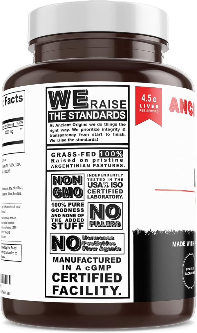 Ancient Origins Grass Fed Beef Liver Two Month Supply Supports Energy Production Cleansing Digestion Immunity and Full Body Wellness Non GMO Freeze Dried Liver Supplement 360 Capsules