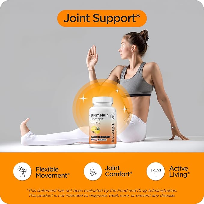 Balancebreens Bromelain 500mg Capsules – 2400 GDU Pineapple Extract Supplement for Joint Support Natural Swelling Support and Healthy Digestion – 180 Capsules Made in USA