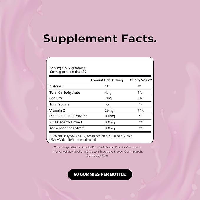 Up&ampDown Supplements Premium Feminine Balance Gummies for Women | PMS Relief Mood &amp Cycle Support | Pineapple + Vitamin C | Ashwagandha &amp Chasteberry | Vegan Non-GMO Gluten Free | 60 Gum