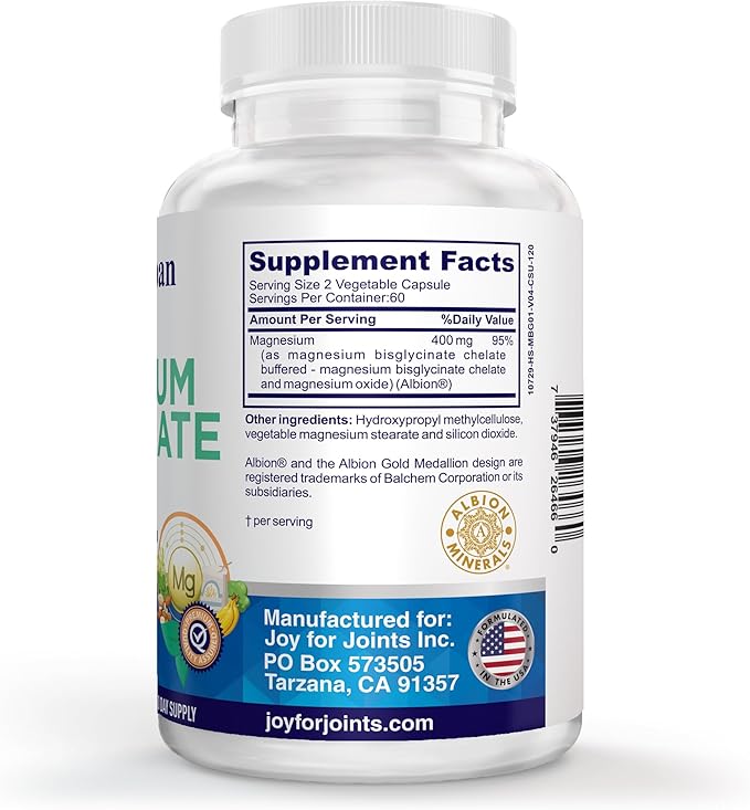 Magnesium Glycinate 400mg Chelated Magnesium Bisglycinate for Relaxation and Sleep Aid Extra Strength with Magnesium Oxide Gentle on Stomach Vegan 120 Capsules Made in USA