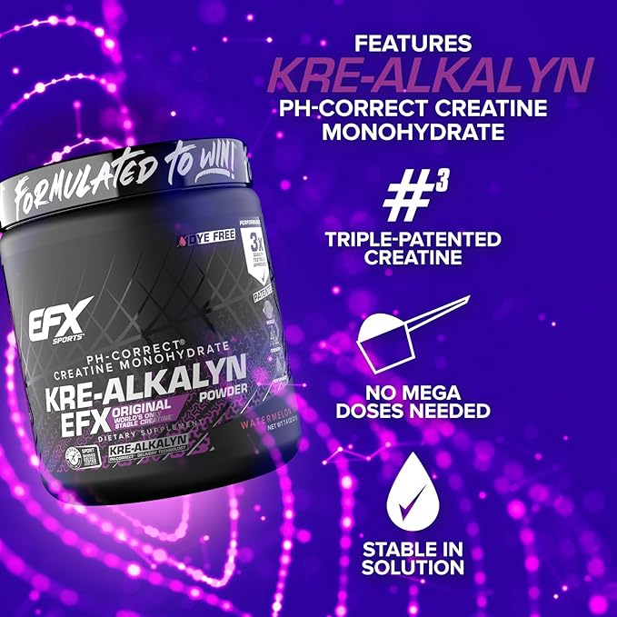 EFX Sports Kre-Alkalyn EFX Powder | pH Correct Creatine Monohydrate Powder Supplement | Strength Muscle Growth &amp Performance | 116 Servings (Watermelon Gummy)
