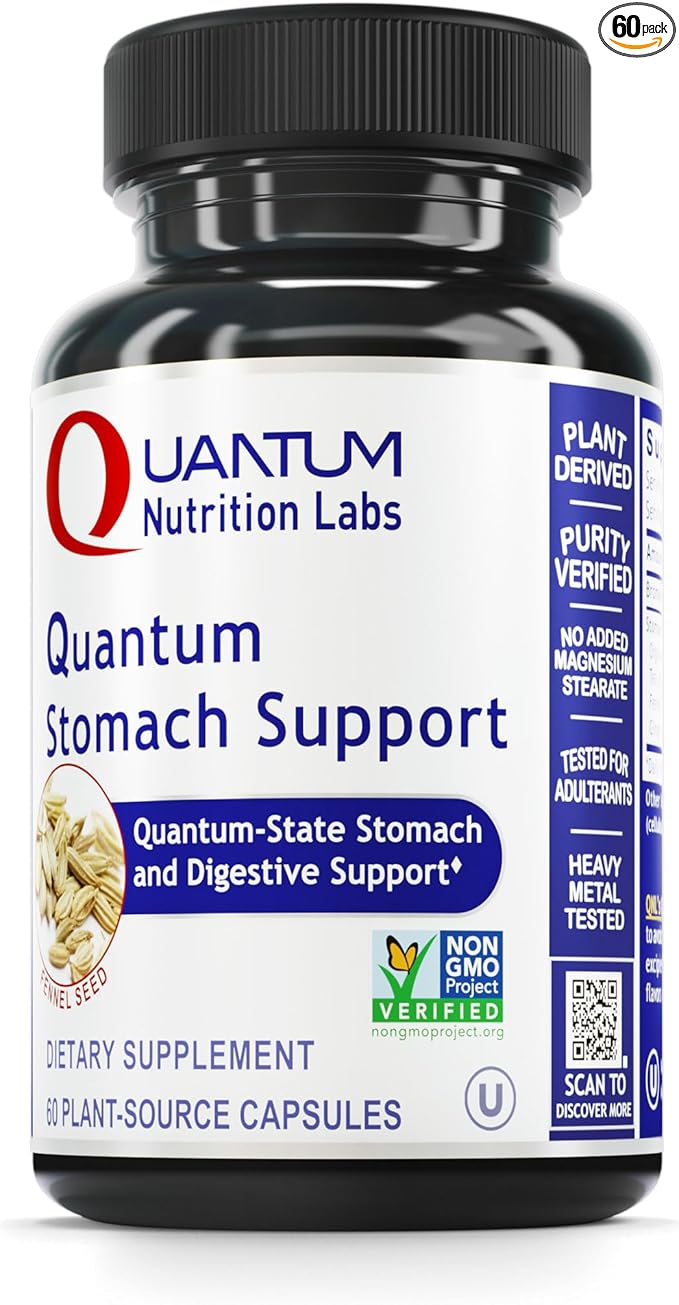 QNL Quantum Stomach Support - Digestive Enzymes for Women &amp Men - Organic Digestion Supplement - Vegan Bromelain Nutritional Supplement - 60 Plant-Source Caps