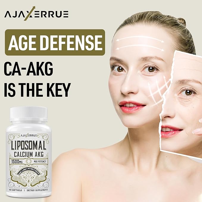 Liposomal Calcium AKG Supplement 1500 MG (Alpha-Ketoglutaric Acid) More Effective Than AAKG Ca AKG for Longevity Age Defense Cellular Energy Metabolic Function 120 Softgels
