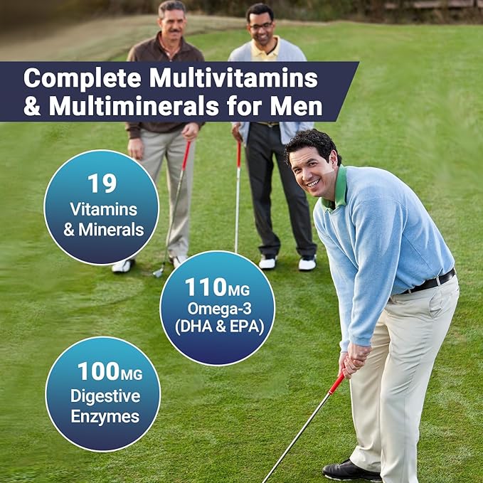 Mens Multivitamins Gummies with Vitamins A C D K E B Complex Omega-3 Digestive Enzymes Lycopene Calcium Magnesium Zinc - Support Brain Muscle Energy Sugar Free Vegan 60Cts