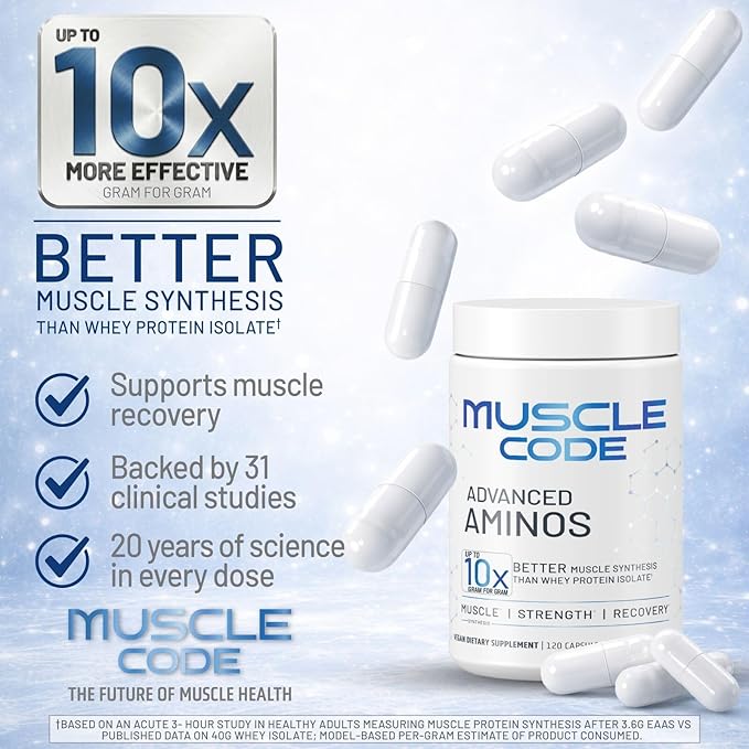 NAUTILUS Muscle Code Essential Amino Acid Capsules – Muscle Synthesis &amp Repair &amp Strength – Unflavored – 30 Servings – Clinically Studied – 0g Sugar Keto Vegan Gluten Free Dairy Free