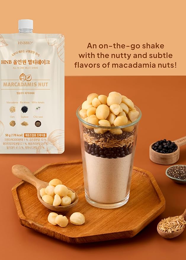 Korean Food All-In-One Multi Shake Macadamia Nut Flavor(50g*7 Packs) Dietary Fiber Essential Amino Acids Vitamins 7-Day Convenient Individual Packs (12.35 oz)