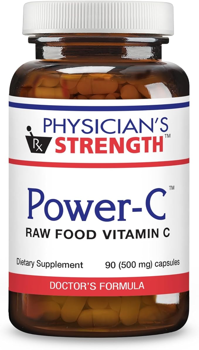 Physician's Strength Power-C - 90 Capsules - Raw Food Vitamin C + Flavonoids from Camu Camu Acerola Cherry Rhus coriaria &amp Rose Hip - Kosher - 30 Servings