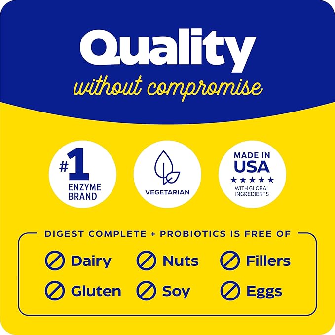 Enzymedica Digest Complete + Probiotics - Digestive Enzyme Supplement for Women &amp Men Enzyme and Probiotic Capsules for Digestion Gut Health Support Helps Gas &amp Bloating Vegetarian - 90 Ca