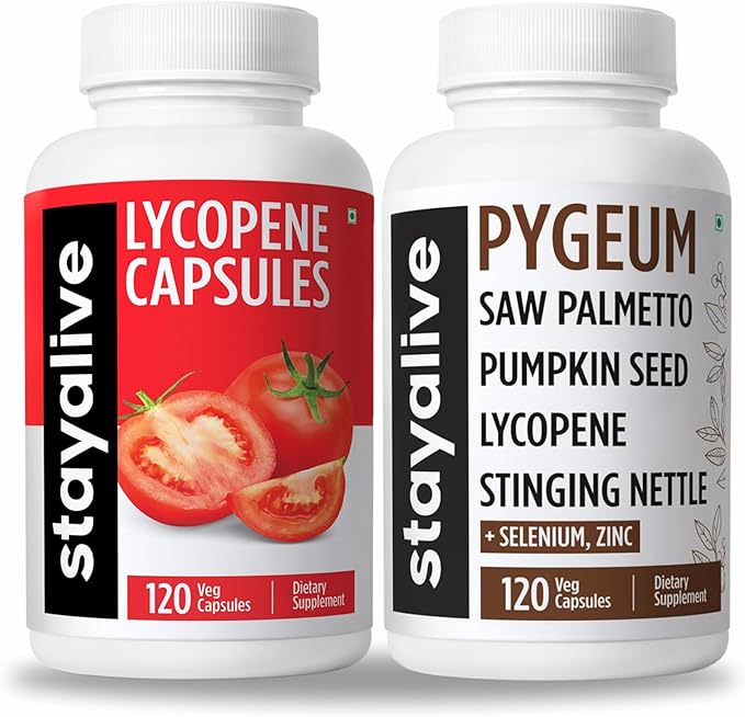 STAYALIVE Lycopene and Pygeum Bundle with Saw Palmetto Pumpkin Seed and Zinc 240 Vegan Pills Non-GMO &amp Gluten Free Men's Health Supplement