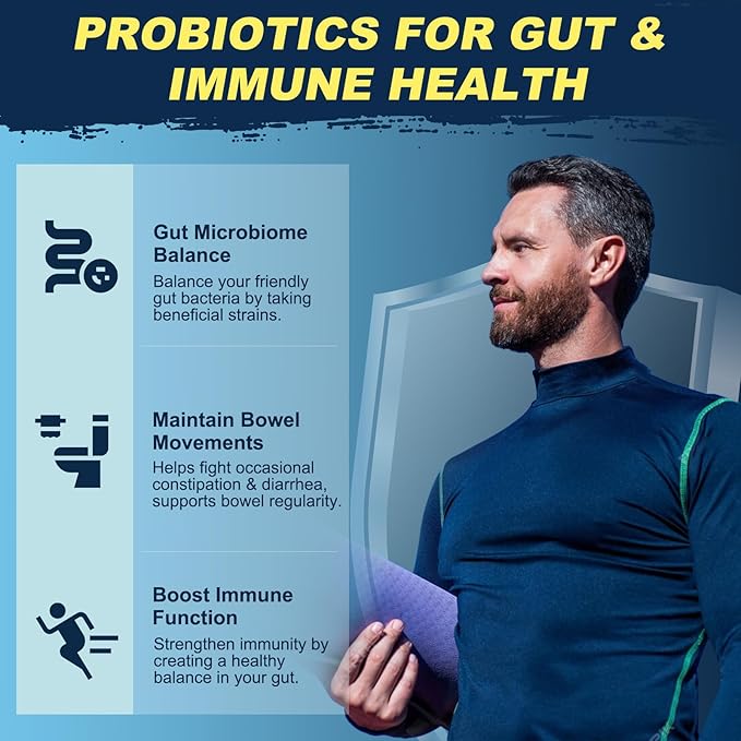 DRFOSTER Probiotics for Men Digestive Health 120 Billion CFUs Mens Probiotic with Enzymes &amp Prebiotics &amp Saw Palmetto &amp Cranberry for Gut Prostate &amp Urinary Tract Health Shelf Stabl