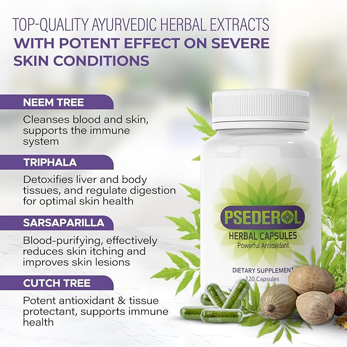 Psoriasis Support for Skin 120 Herbal Capsules Natural Psoriasis Supplements Traditional Indian Ayurveda Medicinal Plants with 6 Antioxidant Herbs Dry and Itchy Skin Supplement