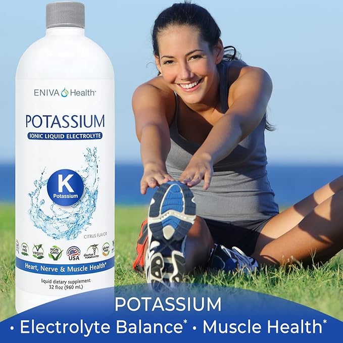 Eniva Health - Liquid Ionic Potassium Supplement for Electrolyte Replacement and Metabolic Support | 600 MG | Gluten-Free Sugar-Free and Keto-Friendly | Dietary Supplement (32oz) - 32 Servings