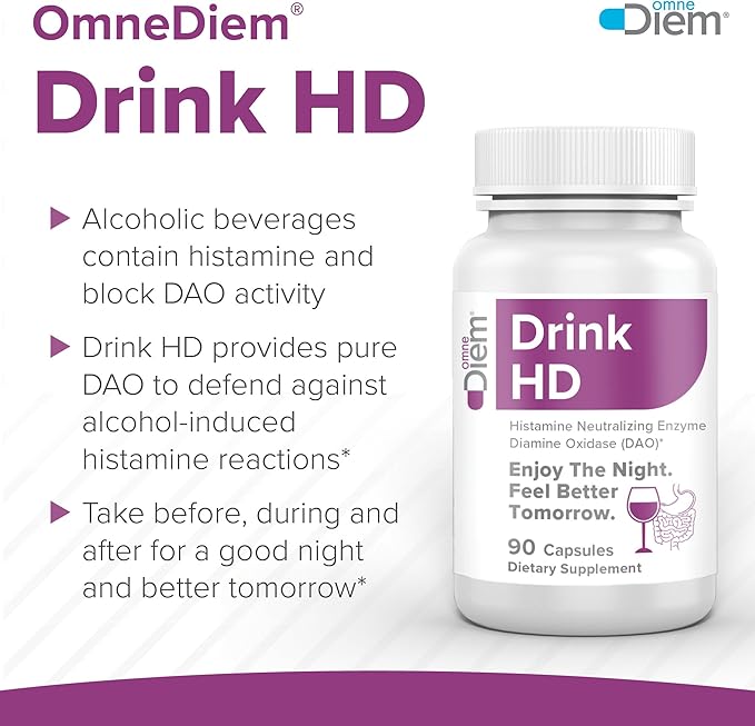 Omne Diem DrinkHD – 90 Count | DAO Enzyme Supplement with Diamine Oxidase | Delayed Release Capsules