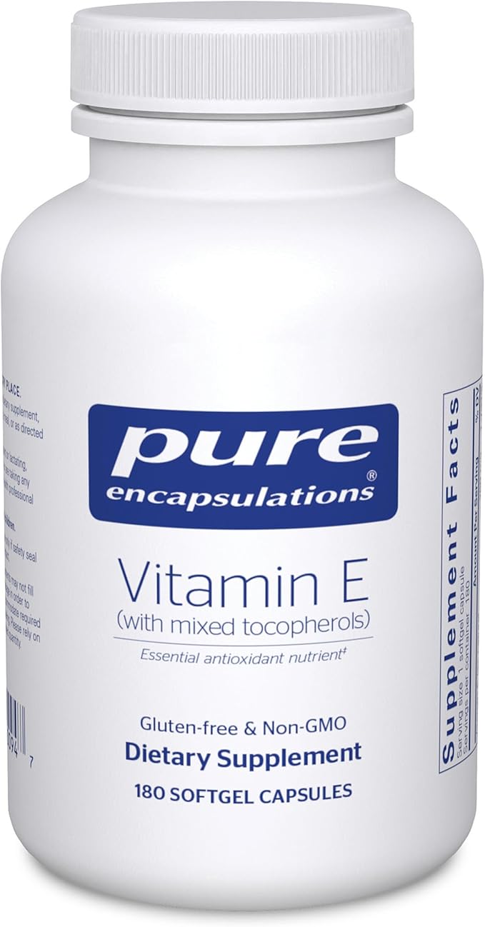 Pure Encapsulations Vitamin E (with Mixed Tocopherols) - Antioxidant Protection &amp Cellular Function - Contains Mixed Tocopherols - Non-GMO - 180 Softgel Capsules
