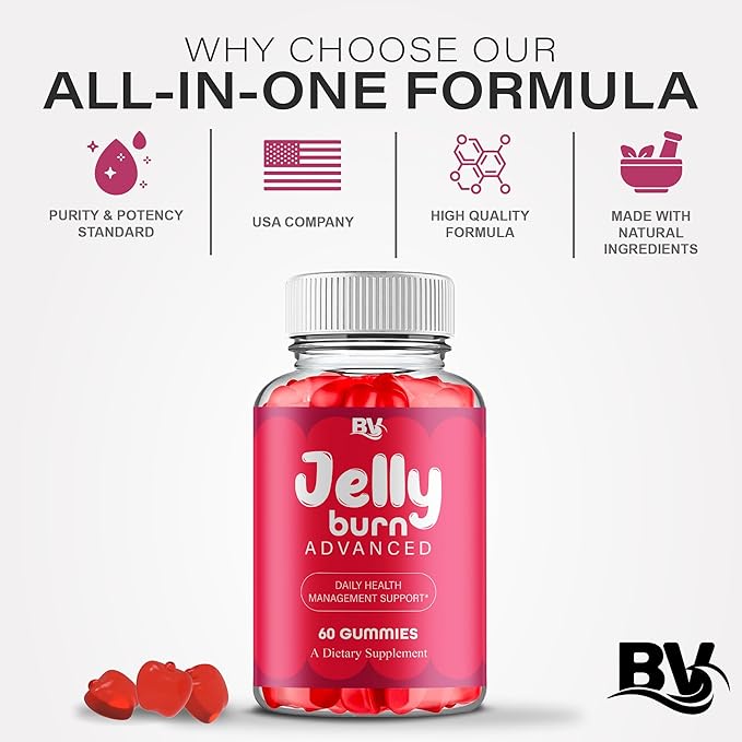 BLUE VIBE Jelly Burn Advanced Gummies Jelly Burn Premium Health Management and Overall Wellness Support Gummy Supplement JellyBurn Overall Health Support Supplement (5 Pack - 300 Gummies)
