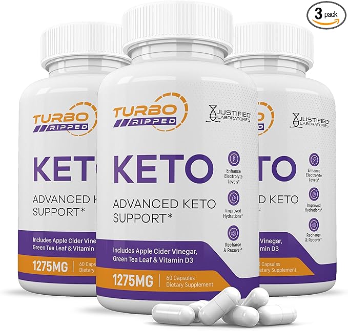 (3 Pack) Turbo Ripped Keto ACV Pills 1275MG Keto Support Blend Capsule Alternative to Keto ACV Gummies Formulated with Apple Cider Vinegar Extra Virgin Olive Oil Powder Green Tea Leaf 180 Capsules