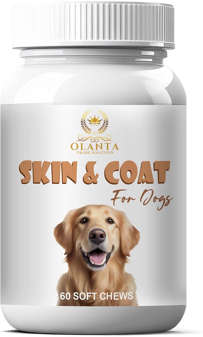 Skin &amp Coat Support Supplement for Dogs – Omega 3-6-9 Flaxseed Oil and Salmon Oil Chews – 1 Bottle 60 Soft Chews
