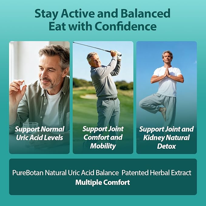 Natural Purge Uric Acid Flush Support Uric Acid Cleanse and Balance Joints and Mobility Tart Cherry Celery Seed and Eucommia Leaf Extract Feet and Joint Support Supplement 60 Capsules