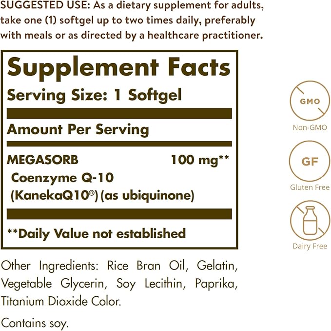 Solgar Megasorb CoQ-10 100 mg 90 Softgels - Supports Healthy Aging - Coenzyme Q10 Supplement - Enhanced Absorption - Non-GMO Gluten Free Dairy Free - 90 Servings (Pack of 2)