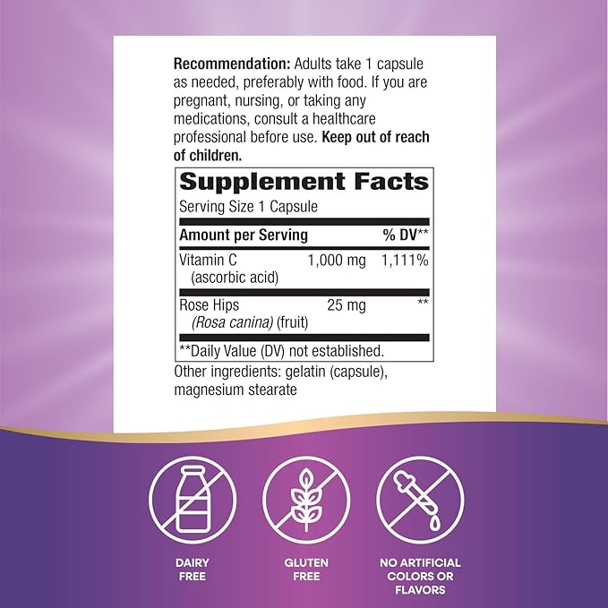 Nature's Way Extra Strength(1) Vitamin C with Rose Hips Supports Immune Health* Collagen Production* High Potency Vitamin C 250 Capsules (Packaging May Vary)