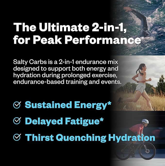 Salty Carbs Electrolyte Drink Mix 30g Dual-Action Carbs + 700mg Sodium Endurance Fuel for Runs Rides and Races Gluten-Free Dairy-Free Non-GMO (30 Servings Unflavored)