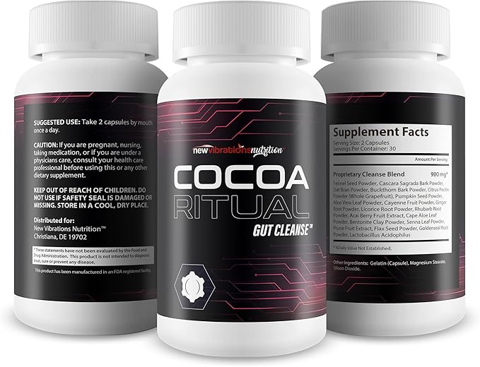 Cocoa Ritual Gut Cleanse - Our Best Bloat Reducing Gut Detox Cleanse - Support Reduced Body Swelling - Immunity Colon Cleanse Pills - Slim Gut Detox Cleanse - Colon Cleansing Formula For Gut Health