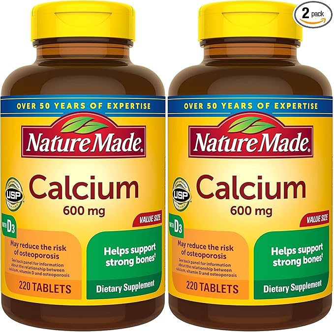 Nature Made Calcium 600 mg with Vitamin D3 Dietary Supplement for Bone Support 220 Tablets - Pack of 2