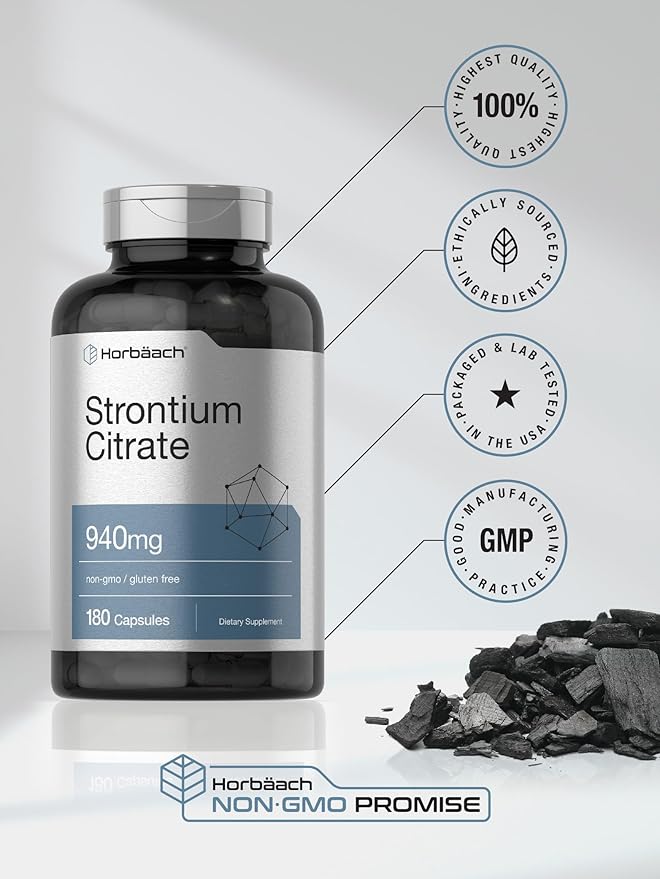 Horbäach Strontium Citrate 940 mg | 180 Capsules | Non-GMO &amp Gluten Free Supplement