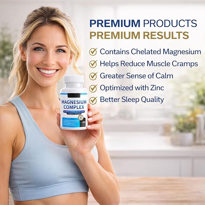 Magnesium Complex for Women &amp Men 1000mg — 7-in-1 Magnesium (Glycinate Citrate &amp Malate) for Sleep Support Stress Relief Muscle Recovery — Vegan 60 Capsules