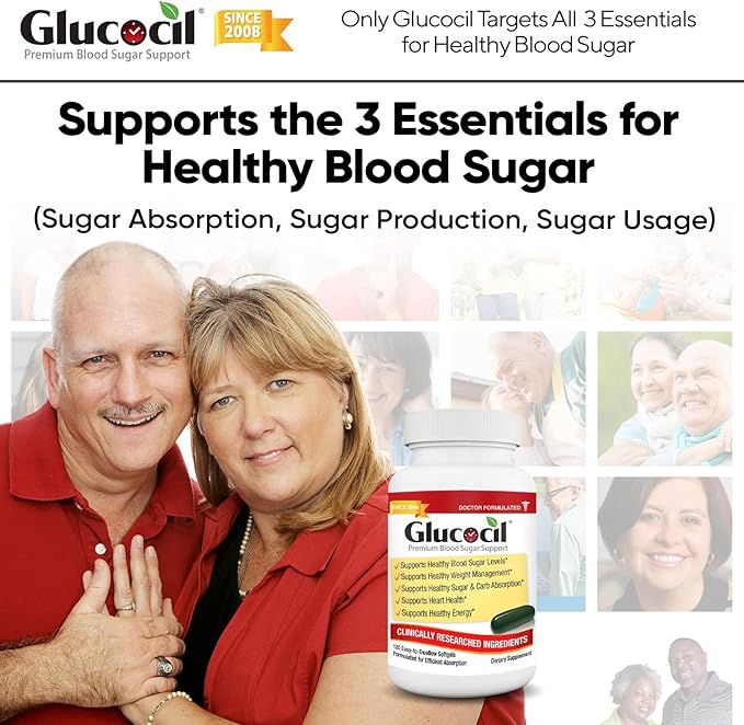 Glucocil – Softgels - Premium Blood Sugar Support - Over 2 Million Bottles Sold - Supports All 3 Blood Sugar Essentials - Since 2008 with Berberine Proprietary Mulberry Leaf and More 2-Pack