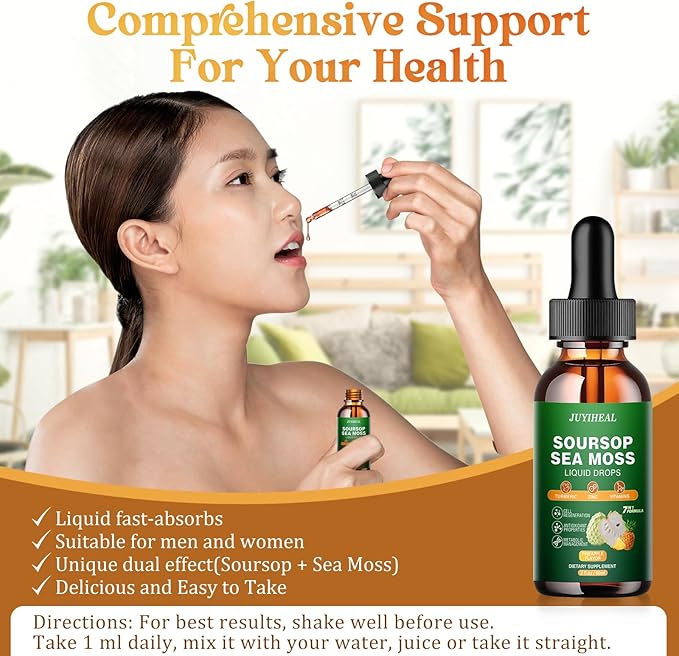 2 Flavors Unflavored &amp Pineapple丨 Soursop Graviola with Sea Moss Liquid Drops 7-in-1 Soursop Bitters Liquid for Digestive Antioxidant Cell Support &amp Regeneration