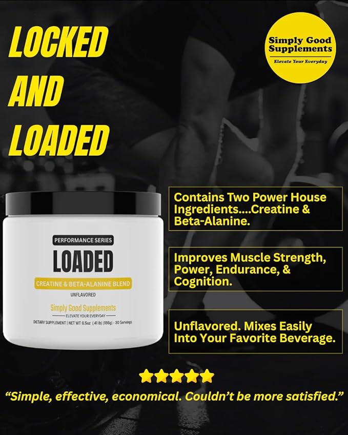 Loaded Creatine &amp Beta-Alanine Powder – 3200mg Beta-Alanine and 3000mg Creatine Monohydrate – Boost Strength Power and Endurance – Daily Muscle Performance Support Supplement – 30 Servings