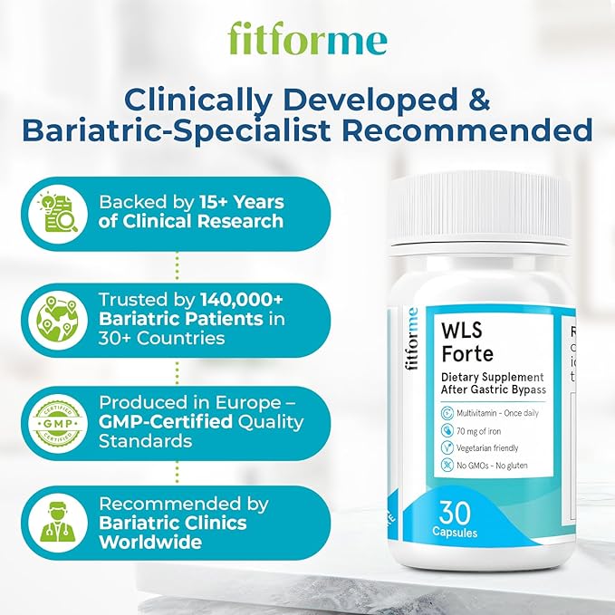 FitForMe Bariatric Multivitamins with Iron After Gastric Bypass - One a Day WLS Forte Capsule - 90 Days Supply of Vitamins &amp Minerals Scientifically Proven