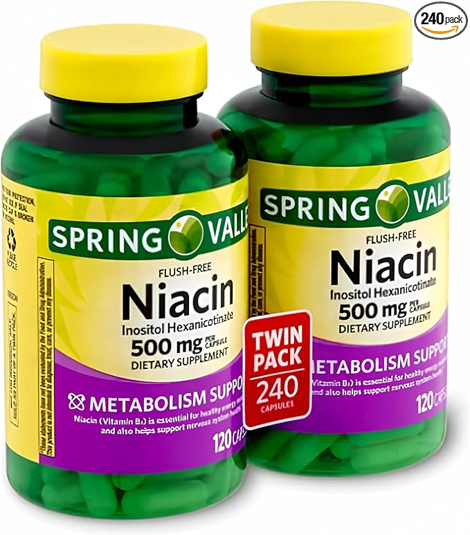 Spring Valley - Flush Free Niacin (B-3) 500 mg 240 Capsules (2 Bottles of 120)