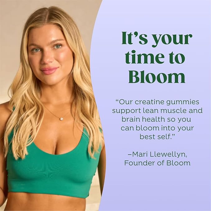 Bloom Creatine Monohydrate Gummies 5g Per Serving Sugar Free Creatine Gummy for Workout Strength Cognitive Health &amp Lean Muscle Support Gluten Free &amp Non GMO Berry Boost 90 Gummies 30