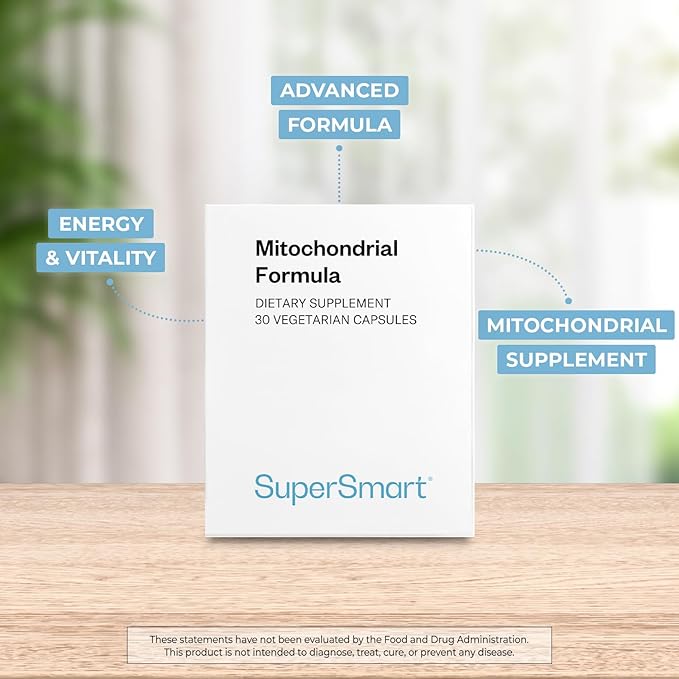 SuperSmart - Mitochondrial Formula (Advanced Formula) - with PQQ R-Lipoic Acid Acetyl-L-Carnitine - Mitochondrial Supplement | Non-GMO &amp Gluten Free - 30 Vegetarian Capsules