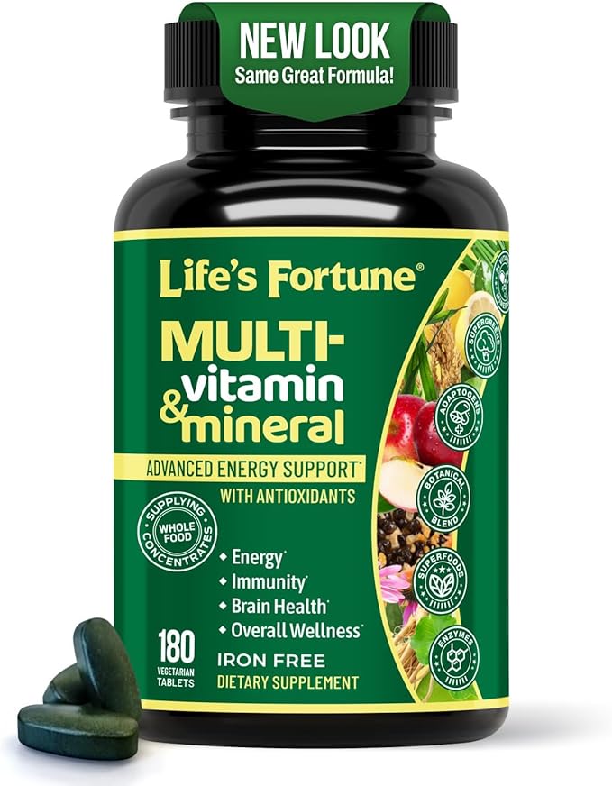 Life's Fortune Whole Food Multivitamin &amp Mineral Supplement for Men &amp Women – Energy Support Vitamins for Immune Brain &amp Metabolism Support – Iron Free 180 Vegetarian Tablets