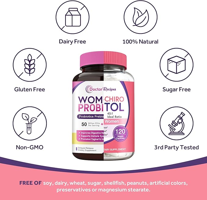 Doctor's Recipes Women’s Probiotics and Inositol Bundle - Gut Vaginal Urinary &amp Reproductive Health for Women