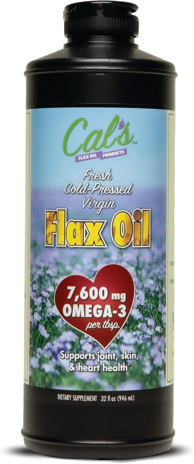 Cal's Flax Oil Cold Pressed Flax seed High in Omega 3 Fatty Acid Unrefined Flax Seed Oil Pure Flax Seed Oil Liquid Supplement for Joint Skin and Heart Health Support - 32 oz