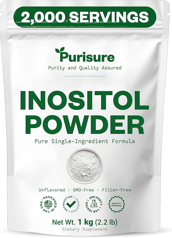Purisure Inositol Powder 1 kg Fertility Hormonal Balance and Ovarian Support Pure Inositol Powder Inositol Supplement to Support Energy and Brain Wellness Vegan Non-GMO 2000 Servings