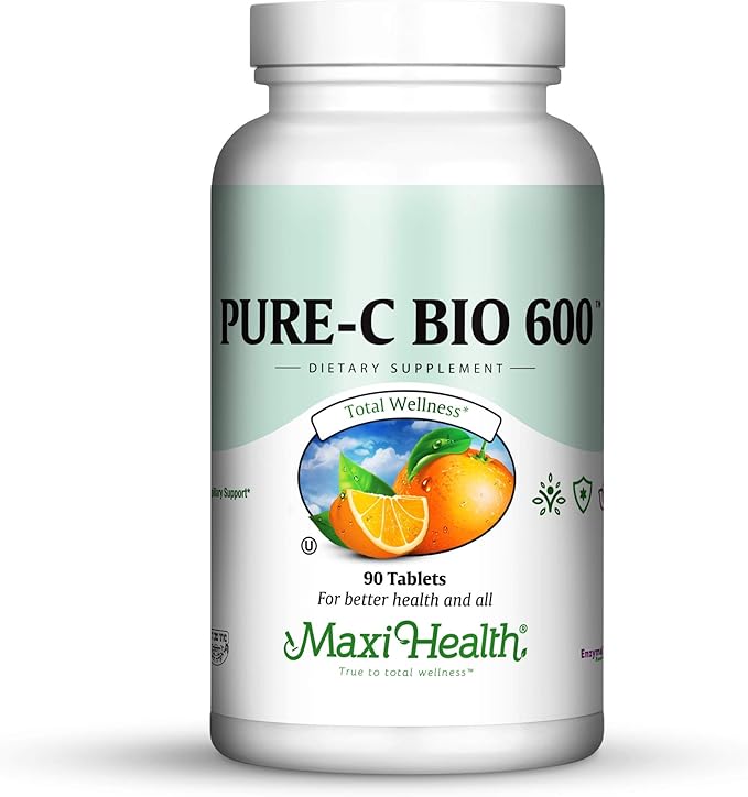 Vitamin C Complex 600 mg Supplement – Recommended Daily Dose Vitamin C Tablets with Lemon Bioflavonoids Calcium &amp Phosphorus – Immune Health Support – Pure-C Bio 600 - Non-GMO Vit C Vegan 90 Tab