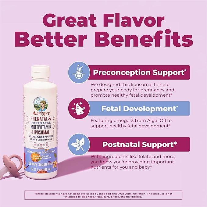 MaryRuth Organics Prenatal &amp Postnatal Multivitamin for Women | Sugar Free | Formulated for Pre-Conception Pregnancy &amp Nursing | Prenatal Vitamins | Vegan | Non-GMO | Gluten Free | 30 Serving