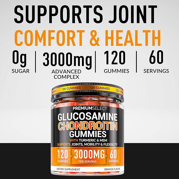 Glucosamine Chondroitin Gummies for Joint Support – 120 Glucosamine Gummies Extra Strength 3000mg with MSM Turmeric Calcium Vitamin D3 – Sugar Free Vegan Adults Supplement – Flexibility &amp Mobil