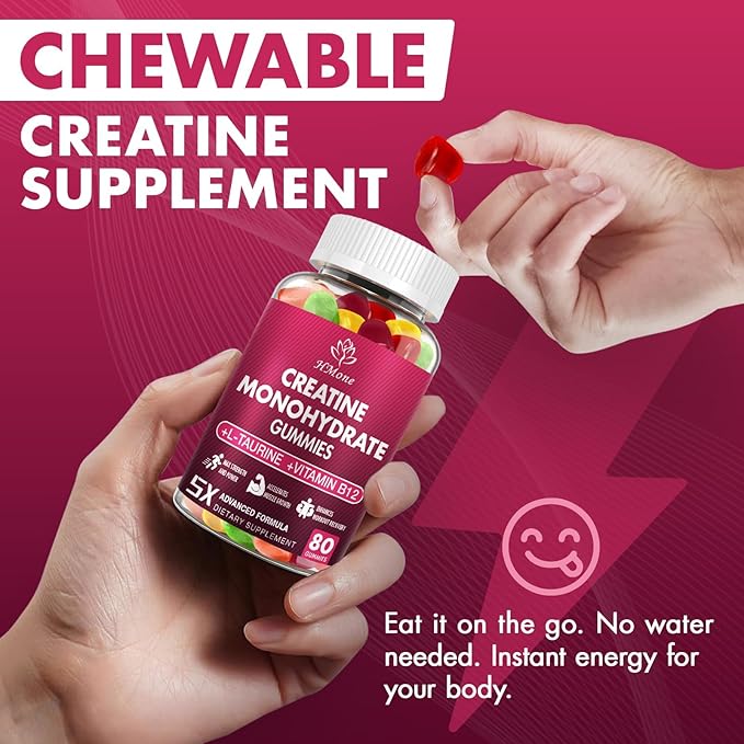 Creatine Monohydrate Gummies - 5g for Men &amp Women Creatine Chewable Supplements for Muscle Gain Muscle Strength Energy Boost and Muscle Builder Sugar Free Vegan 6 Packs