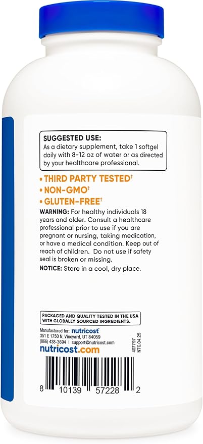 Nutricost Fish Oil 1000mg (560mg of Omega-3) 240 Softgels (3 Bottles)