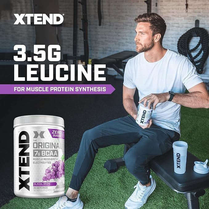 Xtend Original BCAA Powder 7g BCAAs and 2.5g L-Glutamine for Muscle Recovery Hydration and Lean Muscle Sugar Free Intra and Post Workout Drink with Electrolytes Glacial Grape 30 Servings