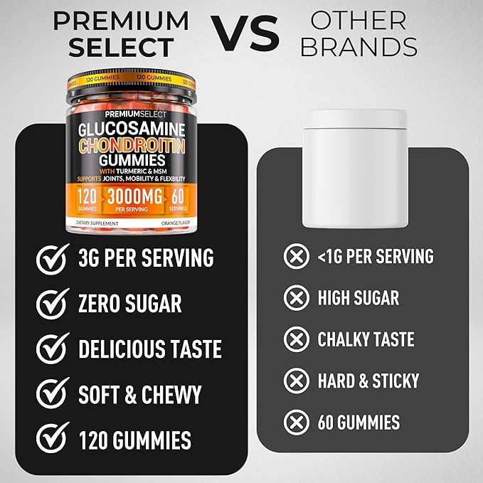 Glucosamine Chondroitin Gummies for Joint Support – 120 Glucosamine Gummies Extra Strength 3000mg with MSM Turmeric Calcium Vitamin D3 – Sugar Free Vegan Adults Supplement – Flexibility &amp Mobil