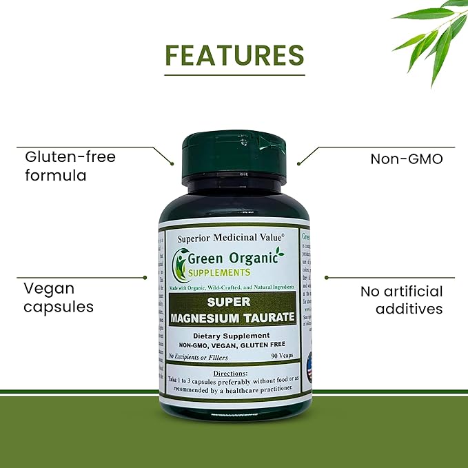 Magnesium Taurate High Absorbable 90 VCaps Non-GMO Vegan &amp Gluten Free Made with Organic Wild-Crafted and Natural Ingredients (Pack of 5)